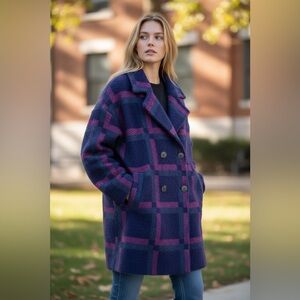 Anthropologie NVLT Eyelash Knit Plaid Coat Jacket - Blue size small